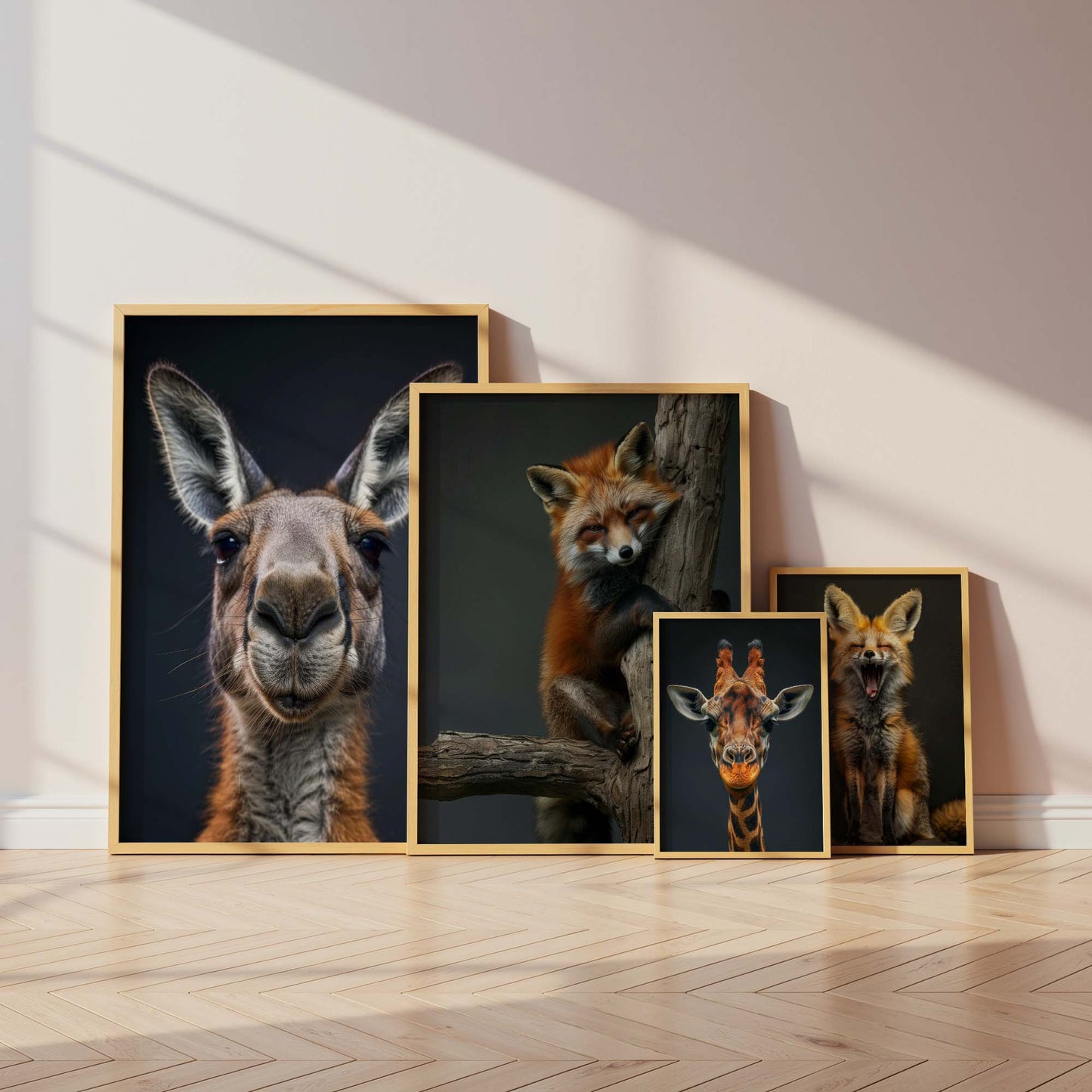 Safari Tiere Poster · Geschenkidee · Löwe, Fuchs und Giraffe · Dekoprint ohne Rahmen