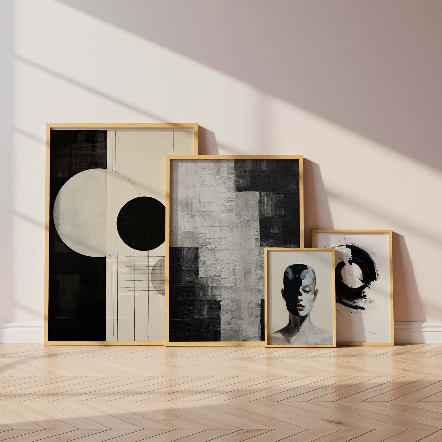 Moderne Abstrakte Kunst Poster · Geschenkidee · Geometrische Schwarz Beige Wandbilder für Wohnzimmer Büro Schlafzimmer · Print ohne Rahmen