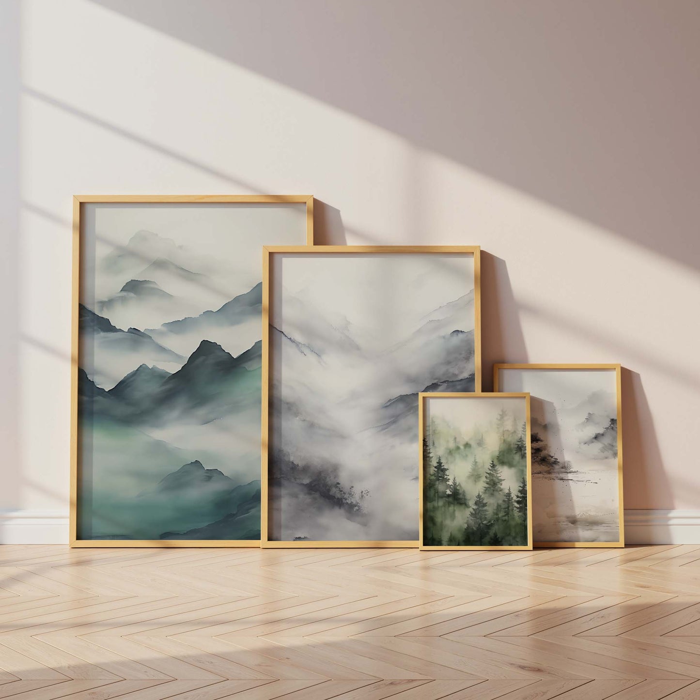 Nebelwald Berglandschaft Poster geschenkidee aquarell natur wandkunst  · Dekoprint ohne rahmen