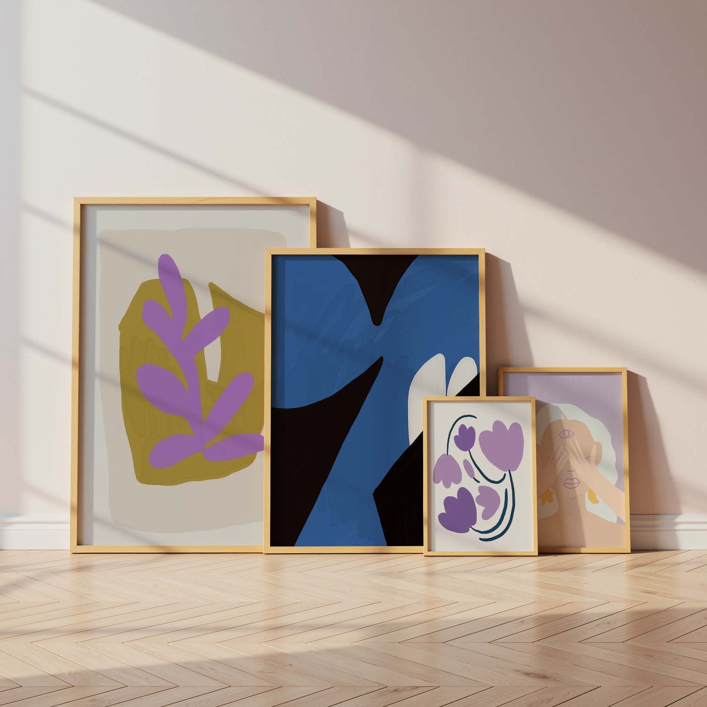 Abstrakte Frauen Kunst Poster · Geschenkidee · Moderne feminine Formen, Blumen und Tauben · Dekoprint ohne Rahmen