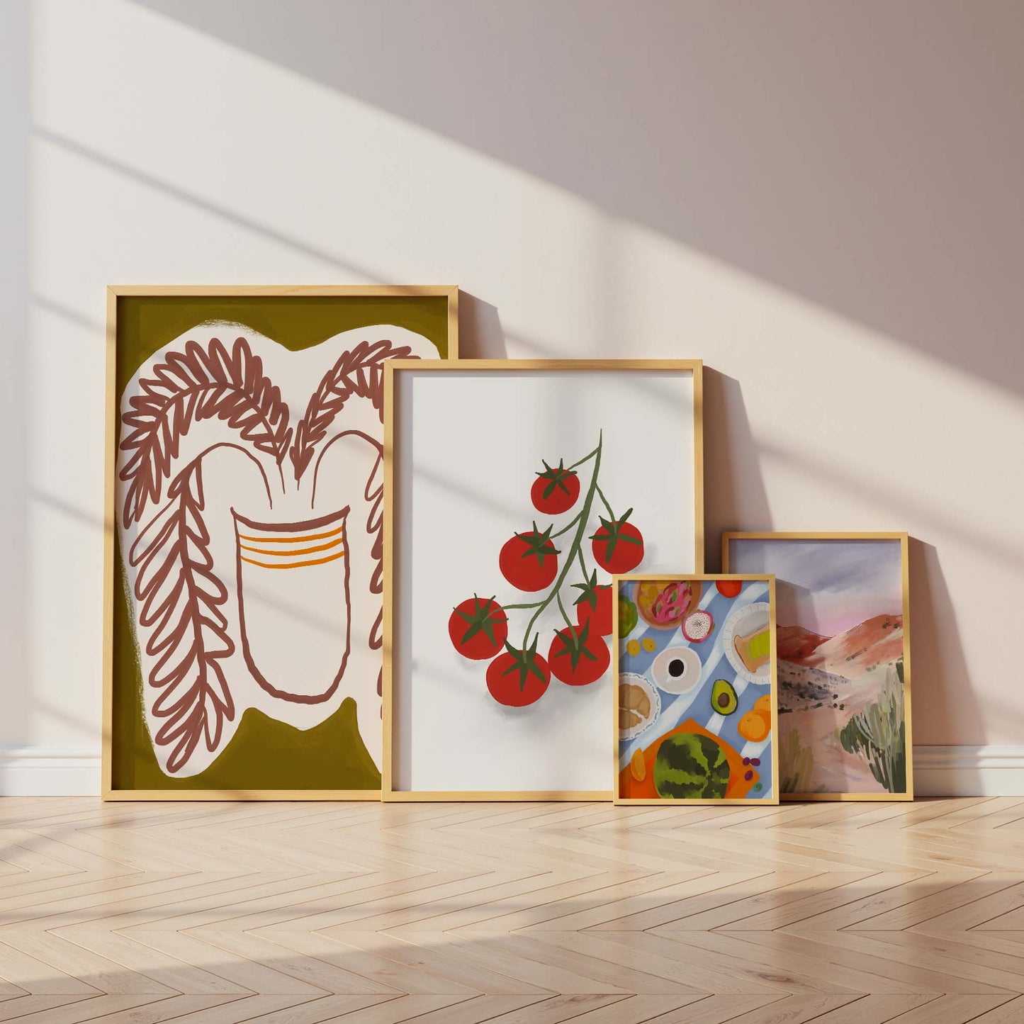 Obst Stillleben Poster · Geschenkidee · Früchte, Tomaten und Blumen in moderner Kunst · Dekoprint ohne Rahmen