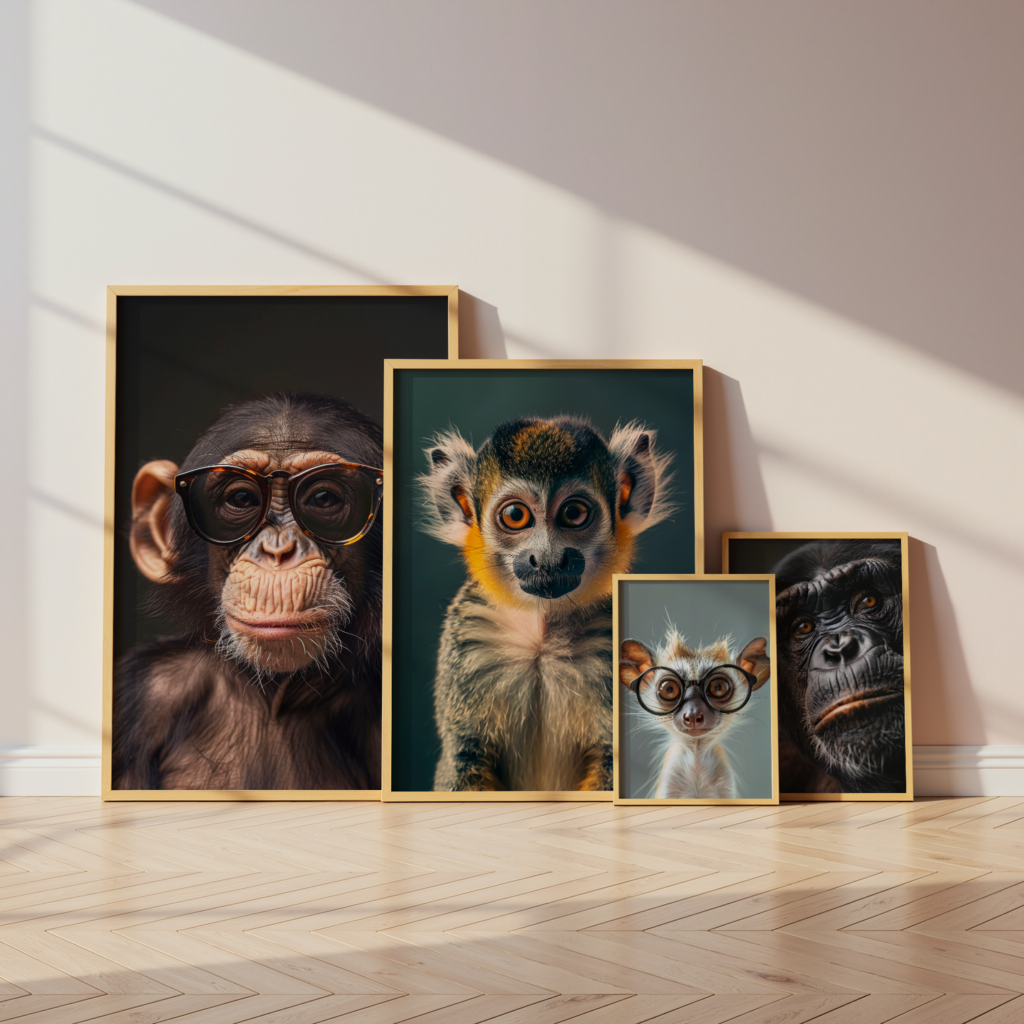Affen Poster · Geschenkidee · Schimpanse und Affe mit Brille · Dekoprint ohne Rahmen
