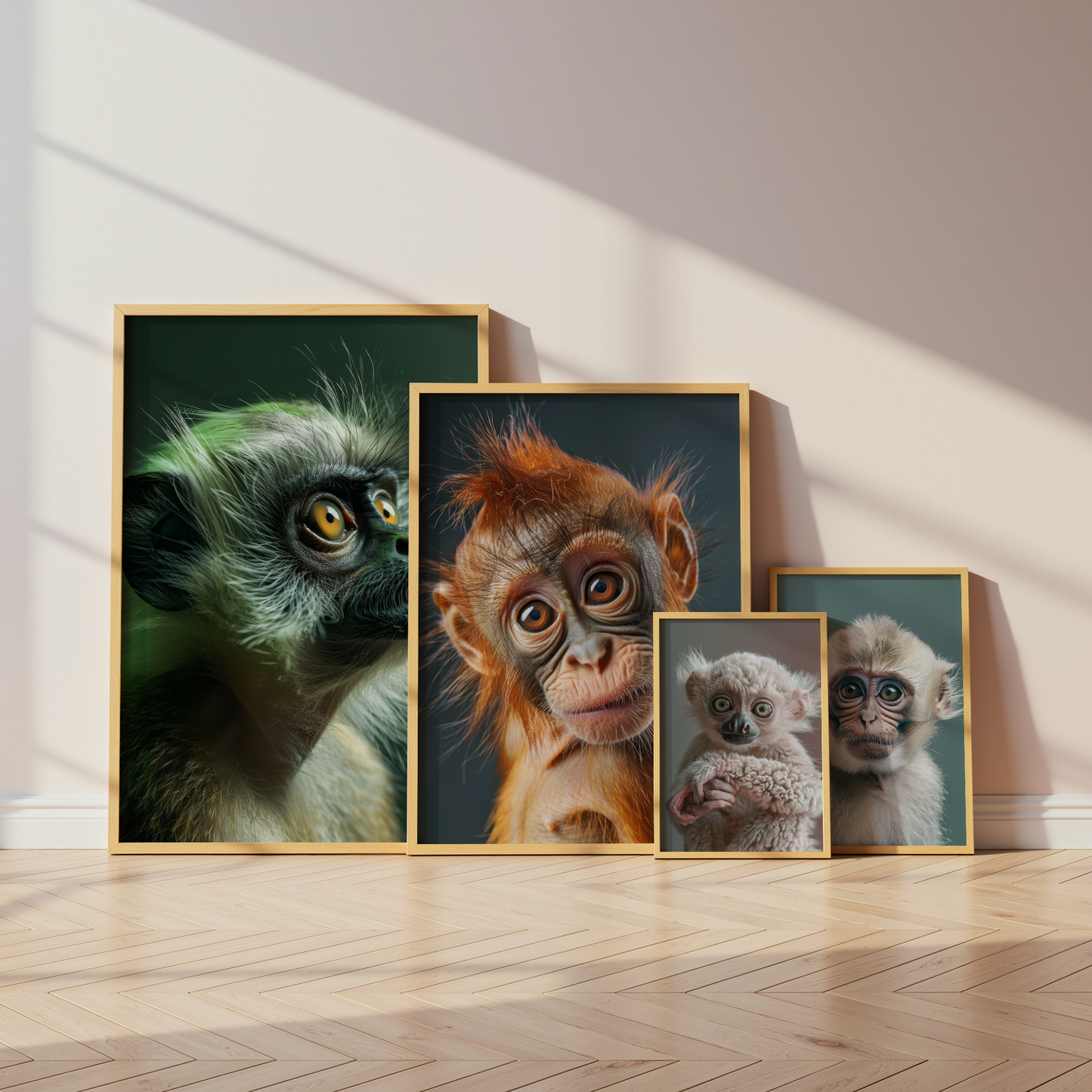 Süße Affen Poster · Geschenkidee · Affenbabys mit großen Augen · Dekoprint ohne Rahmen