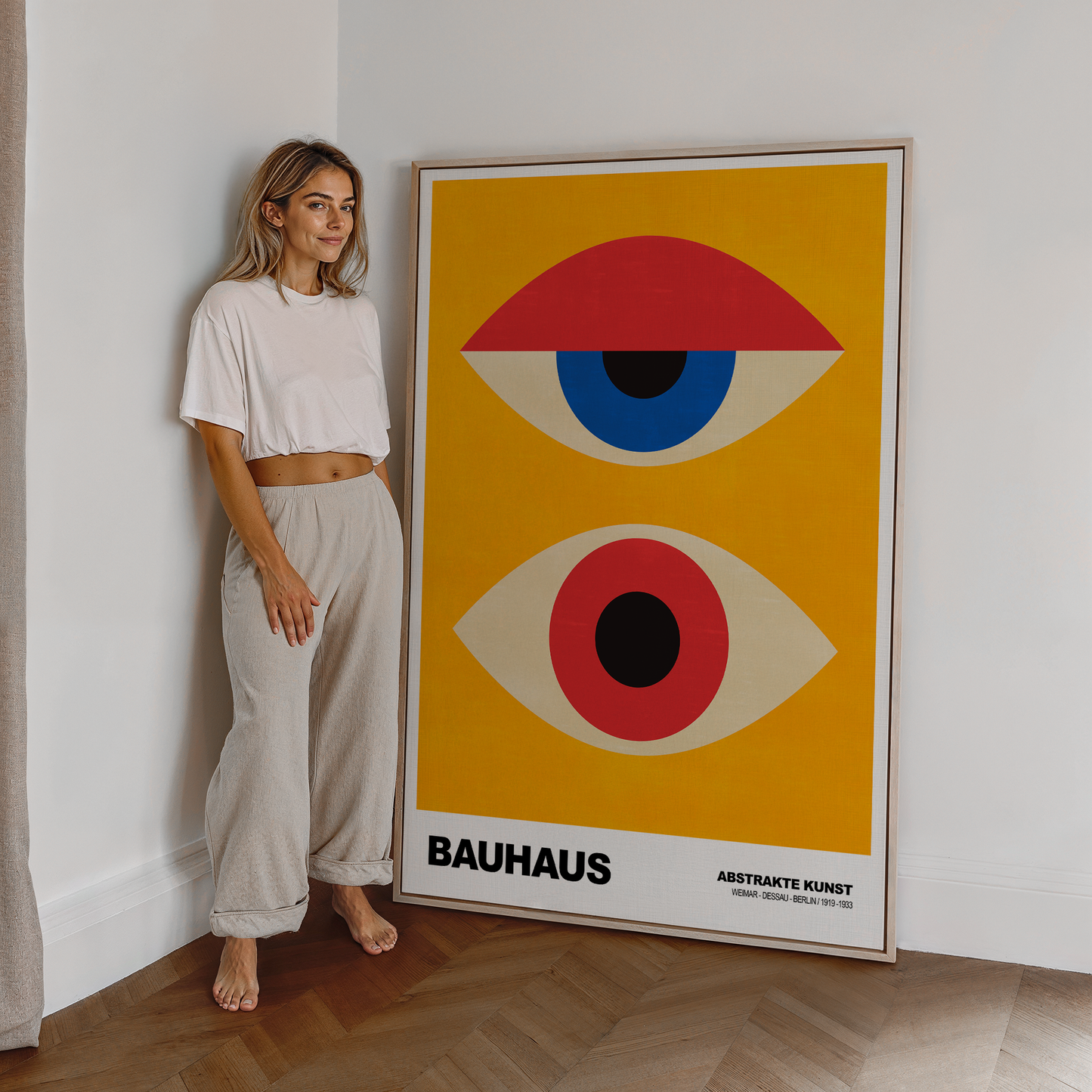 Poster Bauhaus Abstrakte Augen Kunst · Geometrisches Design in Gelb, Rot, Blau · Retro Mid Century Stil · Deko Print ohne Rahmen
