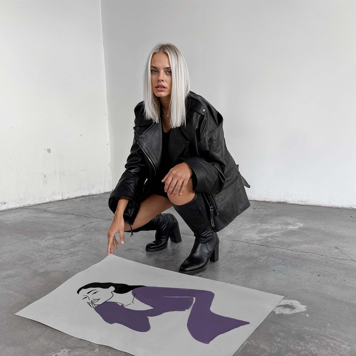 Lila Abstrakte Frauenkunst Poster · Geschenkidee · Moderne Porträts und Schwarz-Weiß Linienkunst · Dekoprint ohne Rahmen