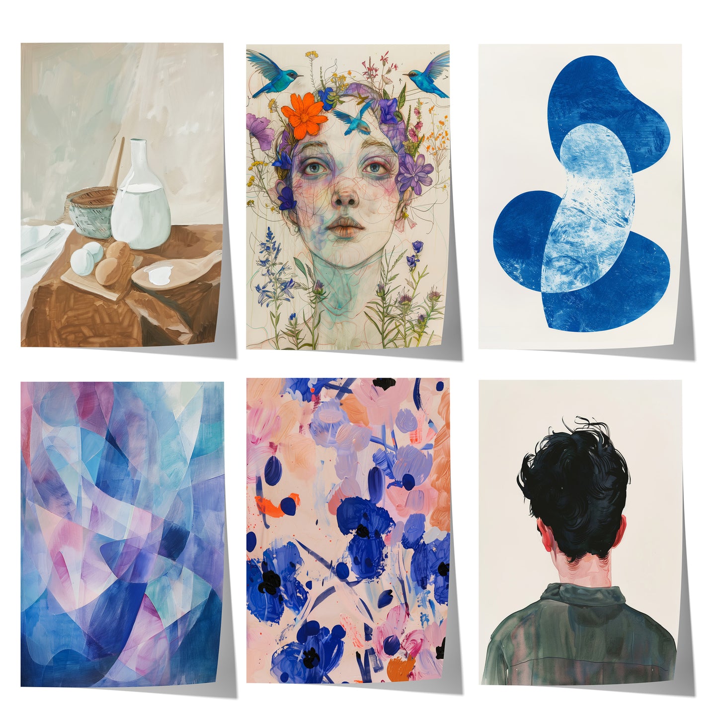 Modernes Kunst Poster mit abstrakter Malerei, Blumenporträt, Stillleben, floraler Illustration und zeitgenössischer Kunst für stilvolle Wanddekoration.