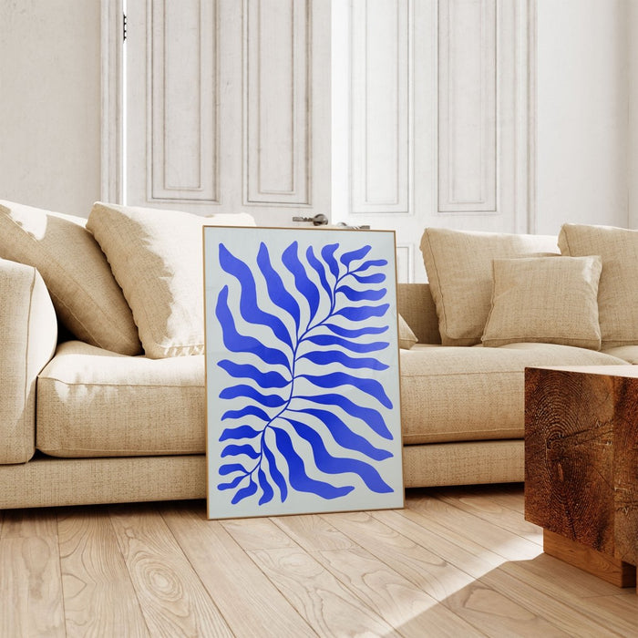 Palmenblatt Abstrakt Blau Poster – Premium Baumwolle