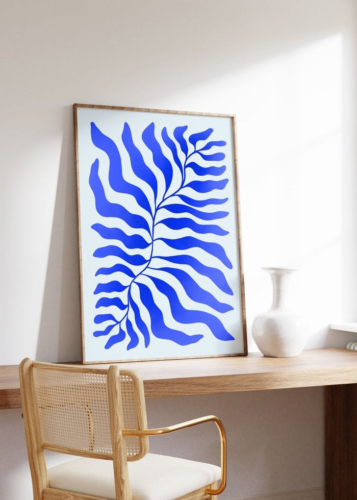 Palmenblatt Abstrakt Blau Poster – Premium Baumwolle