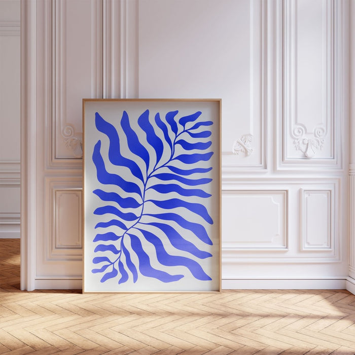 Palmenblatt Abstrakt Blau Poster – Premium Baumwolle