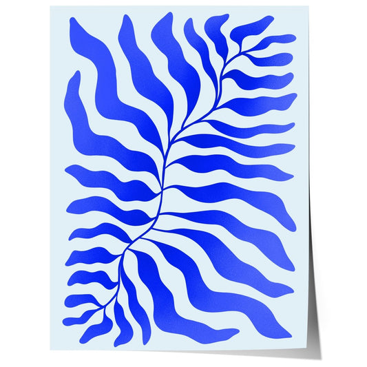 Palmenblatt Abstrakt Blau Poster · Organische Linien im Modernen Minimal Stil · Print ohne Rahmen - justgoodmood
