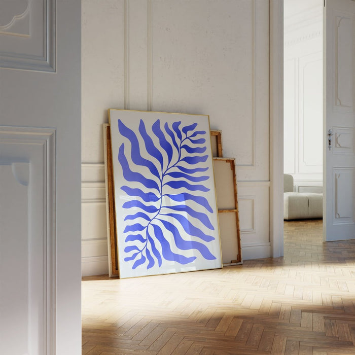 Palmenblatt Abstrakt Blau Poster – Premium Baumwolle