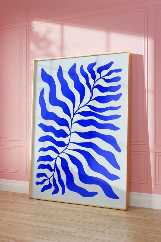 Palmenblatt Abstrakt Blau Poster · Organische Linien im Modernen Minimal Stil · Print ohne Rahmen - justgoodmood