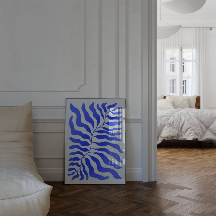 Palmenblatt Abstrakt Blau Poster – Premium Baumwolle