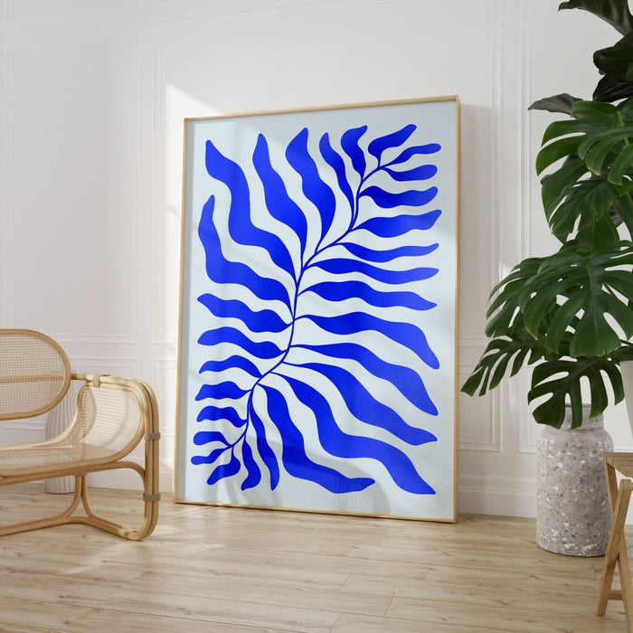 Palmenblatt Abstrakt Blau Poster – Premium Baumwolle