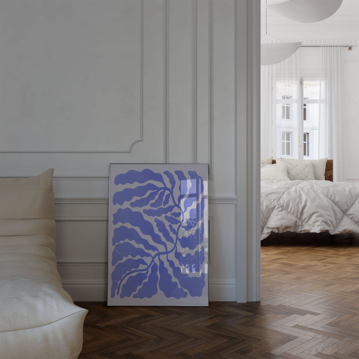 Palmenblatt Blau Abstrakt Poster · Geschenkidee · Modern Line Art · Dekoprint ohne Rahmen - justgoodmood