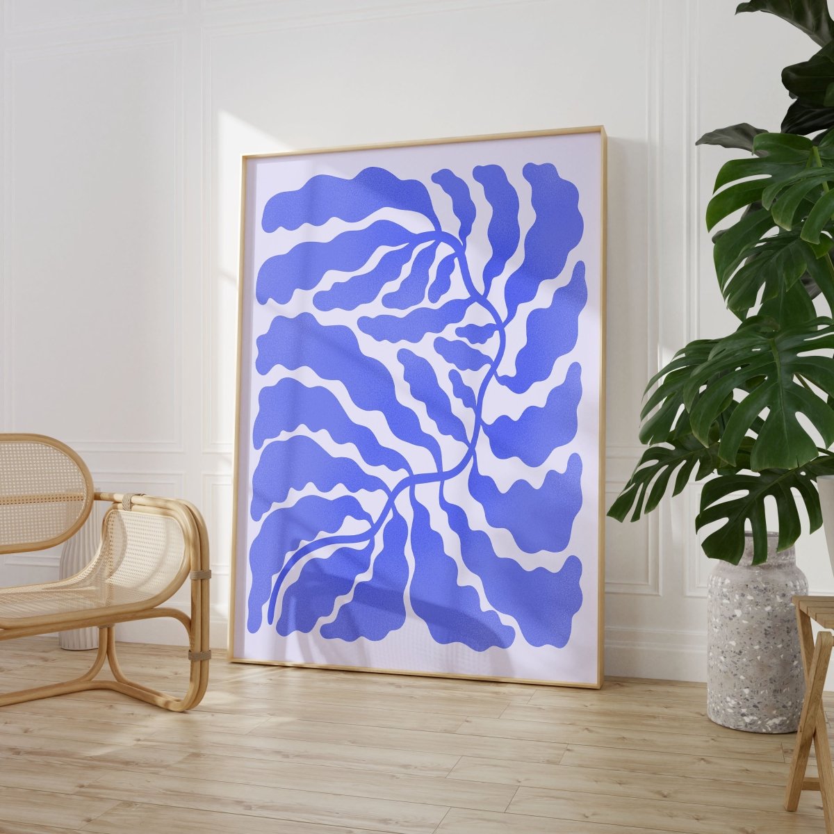 Palmenblatt Blau Abstrakt Poster · Geschenkidee · Modern Line Art · Dekoprint ohne Rahmen - justgoodmood