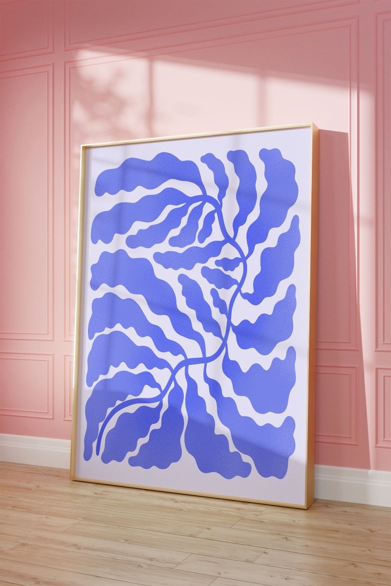 Palmenblatt Blau Abstrakt Poster · Geschenkidee · Modern Line Art · Dekoprint ohne Rahmen - justgoodmood