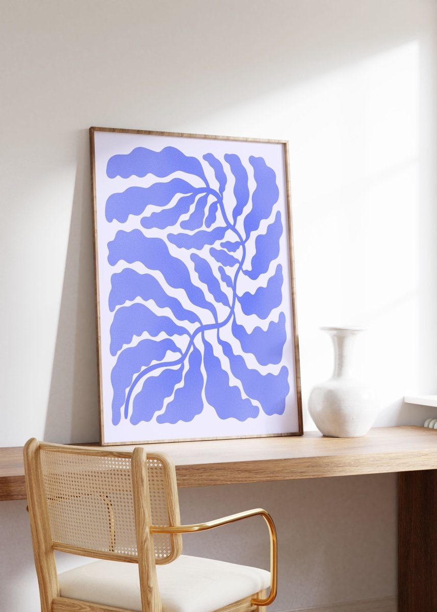 Palmenblatt Blau Abstrakt Poster · Geschenkidee · Modern Line Art · Dekoprint ohne Rahmen - justgoodmood