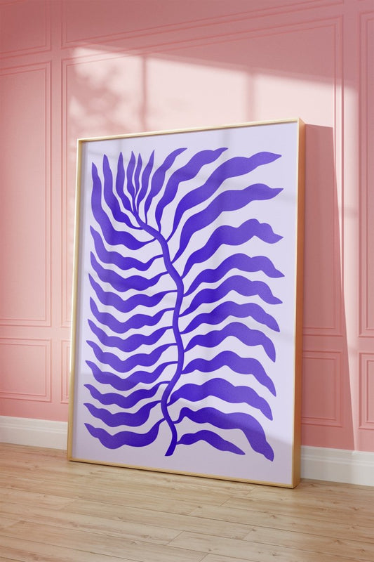 Palmenblatt Lila Abstrakt Poster · Organische Linien im Modernen Minimal Stil · Print ohne Rahmen - justgoodmood