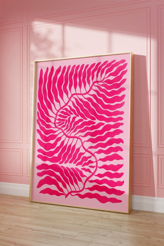 Palmenblatt Pink Abstrakt Poster · Organische Linien im Modernen Minimal Stil · Print ohne Rahmen - justgoodmood