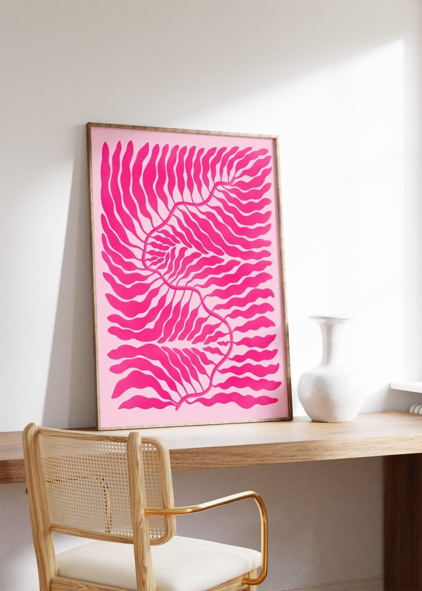 Palmenblatt Pink Abstrakt Poster · Organische Linien im Modernen Minimal Stil · Print ohne Rahmen - justgoodmood