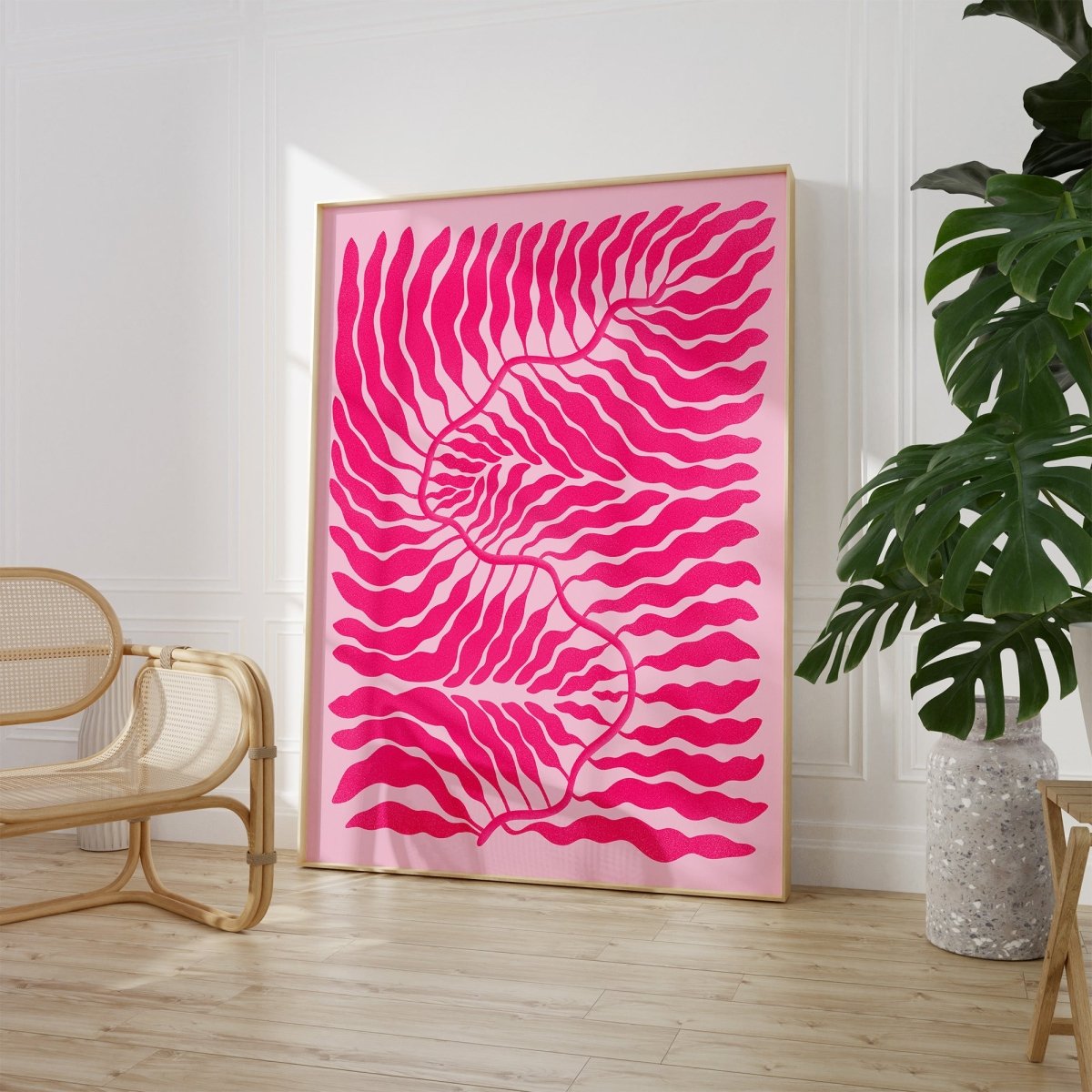 Palmenblatt Pink Abstrakt Poster · Organische Linien im Modernen Minimal Stil · Print ohne Rahmen - justgoodmood