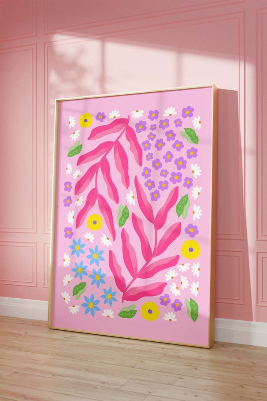 Palmenblatt Poster · Geschenkidee · Abstrakte Bunte Blumen · Florale Illustration im Modernen Minimal Stil · Print ohne Rahmen - justgoodmood