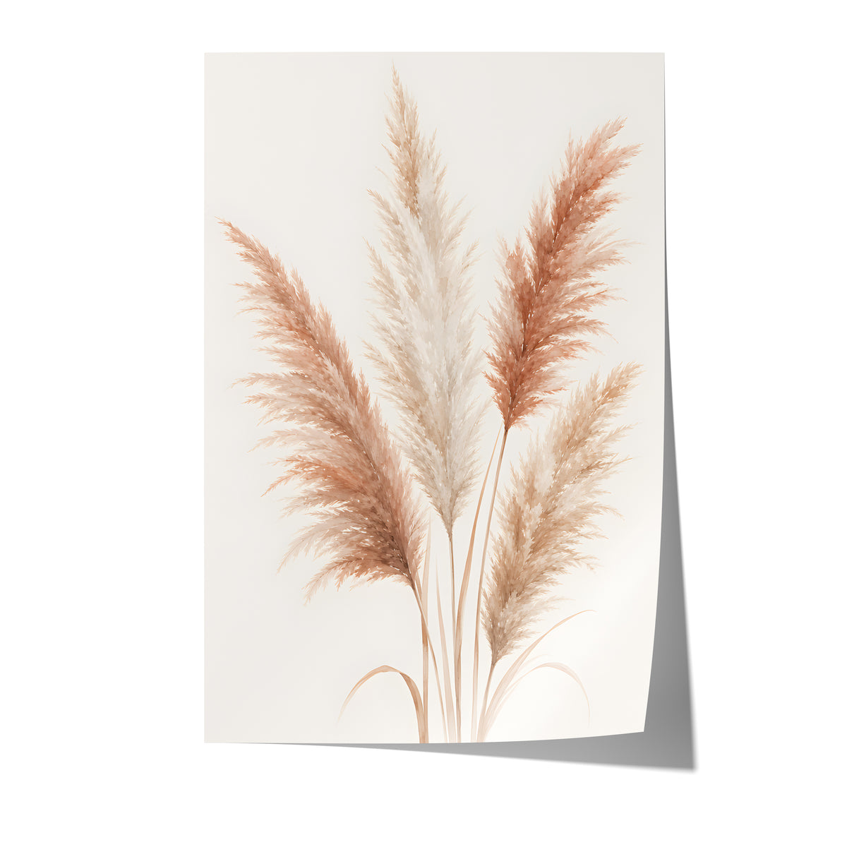 Poster mit einem illustrierten Pampasbouquet in Rosé und Creme auf weißem Hintergrund.