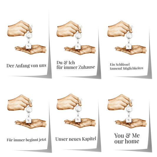 hands giving key couple home illustration poster