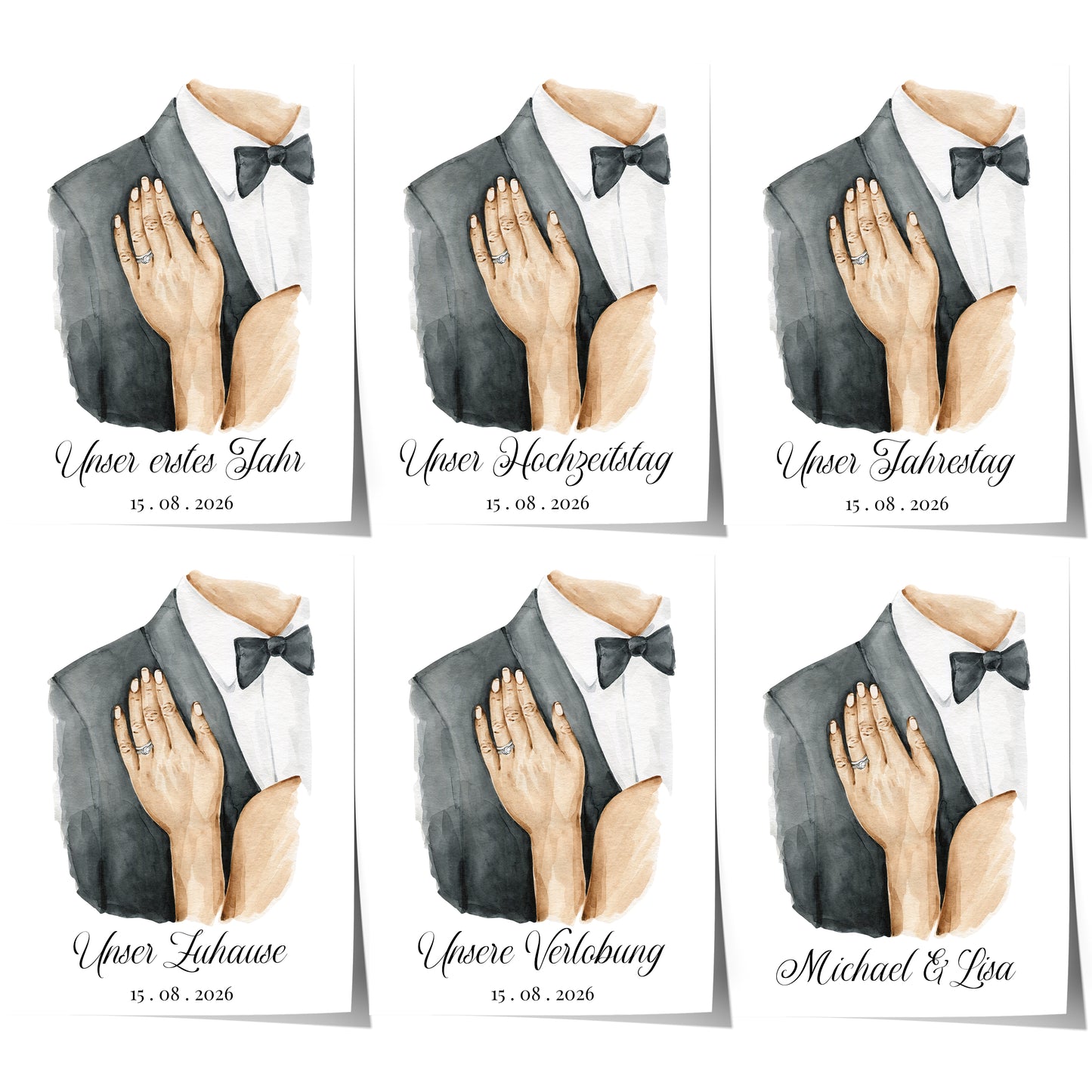 personalized wedding couple hands illustration poster