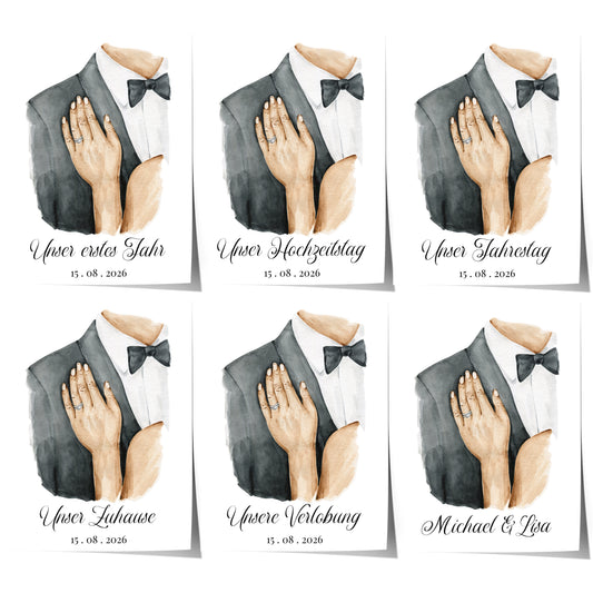 personalized wedding couple hands illustration poster