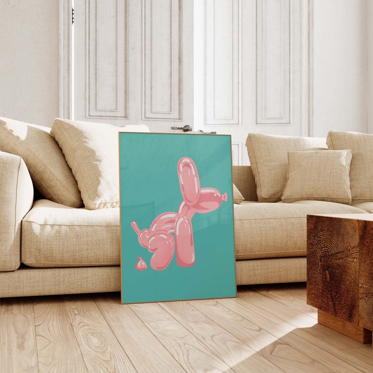 Pink Balloon Dog Poster · Pop Art Hund Illustration · Moderne Minimalistische Wandkunst · Print ohne Rahmen - justgoodmood