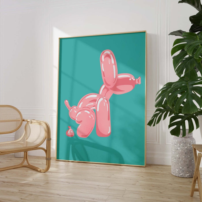 Pink Balloon Dog Poster – Premium Baumwoll-Canvas