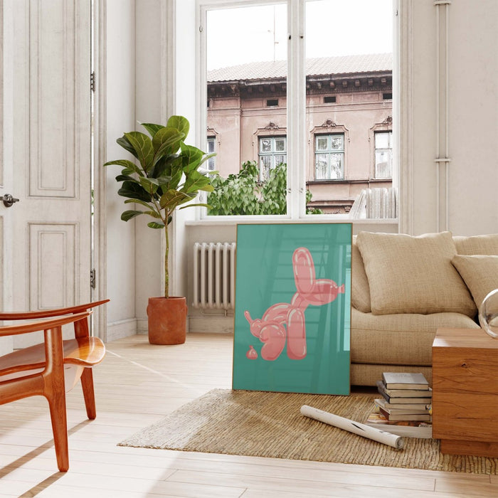Pink Balloon Dog Poster – Premium Baumwoll-Canvas