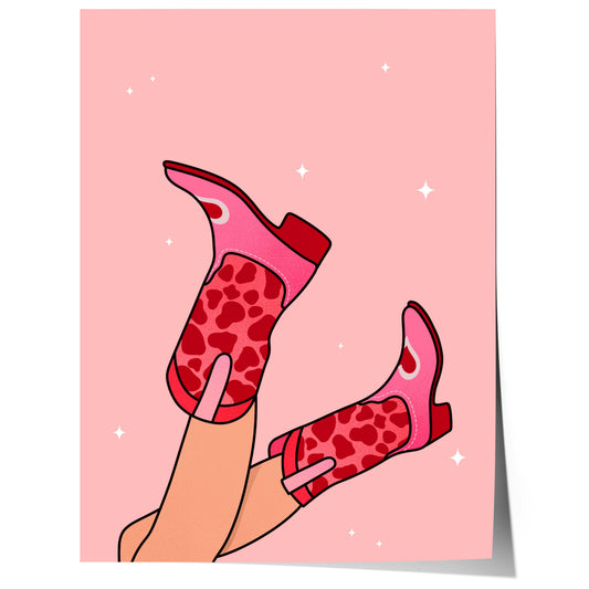 pink cowgirl boots illustration with trendy western aesthetic design