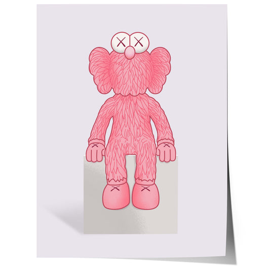 pink plush toy character sitting minimal pop art illustration