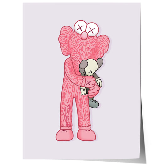 pink plush character hugging toy minimal cute pop art illustration