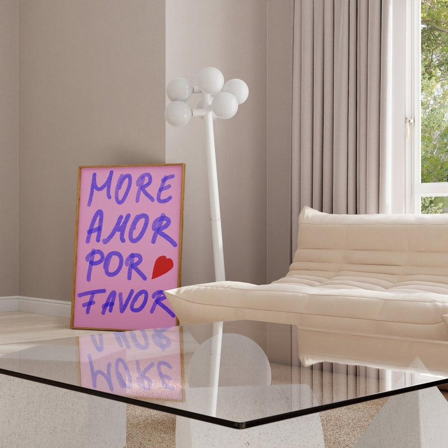 Pink Wandkunst Handschrift Poster · Geschenkidee · More Amor Por Favor · moderne elektrisch · Wandkunst · Wand Deko · Deko Print ohne Rahmen - justgoodmood