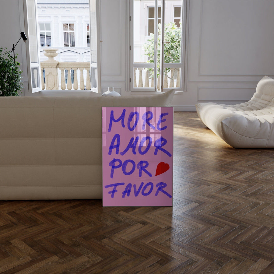 Pink Wandkunst Handschrift Poster · Geschenkidee · More Amor Por Favor · moderne elektrisch · Wandkunst · Wand Deko · Deko Print ohne Rahmen - justgoodmood