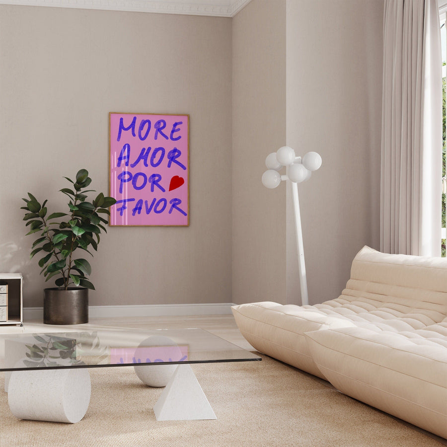 Pink Wandkunst Handschrift Poster · Geschenkidee · More Amor Por Favor · moderne elektrisch · Wandkunst · Wand Deko · Deko Print ohne Rahmen - justgoodmood
