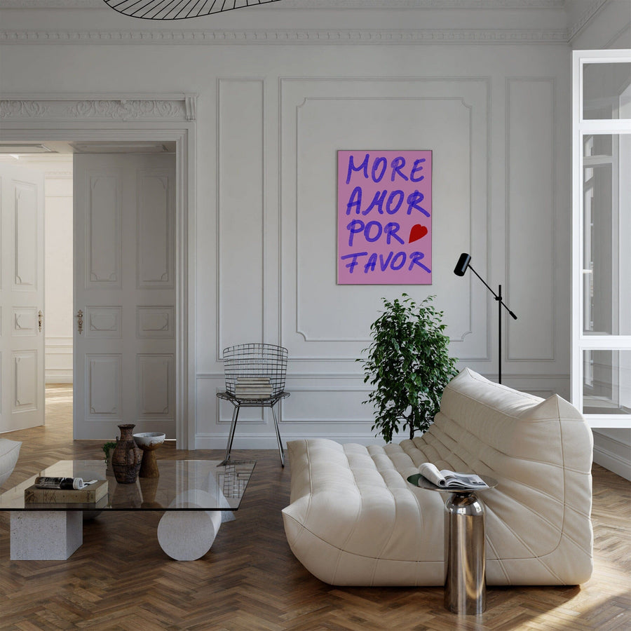 Pink Wandkunst Handschrift Poster · Geschenkidee · More Amor Por Favor · moderne elektrisch · Wandkunst · Wand Deko · Deko Print ohne Rahmen - justgoodmood