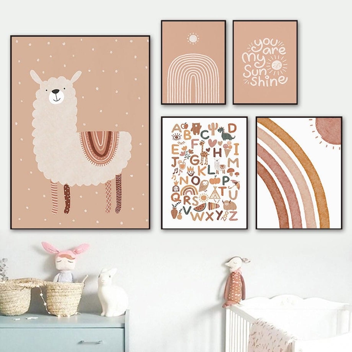 Poster Alpaka · You are my Sunshine · Alphabet · Regenbogen als Deko Print ohne Rahmen