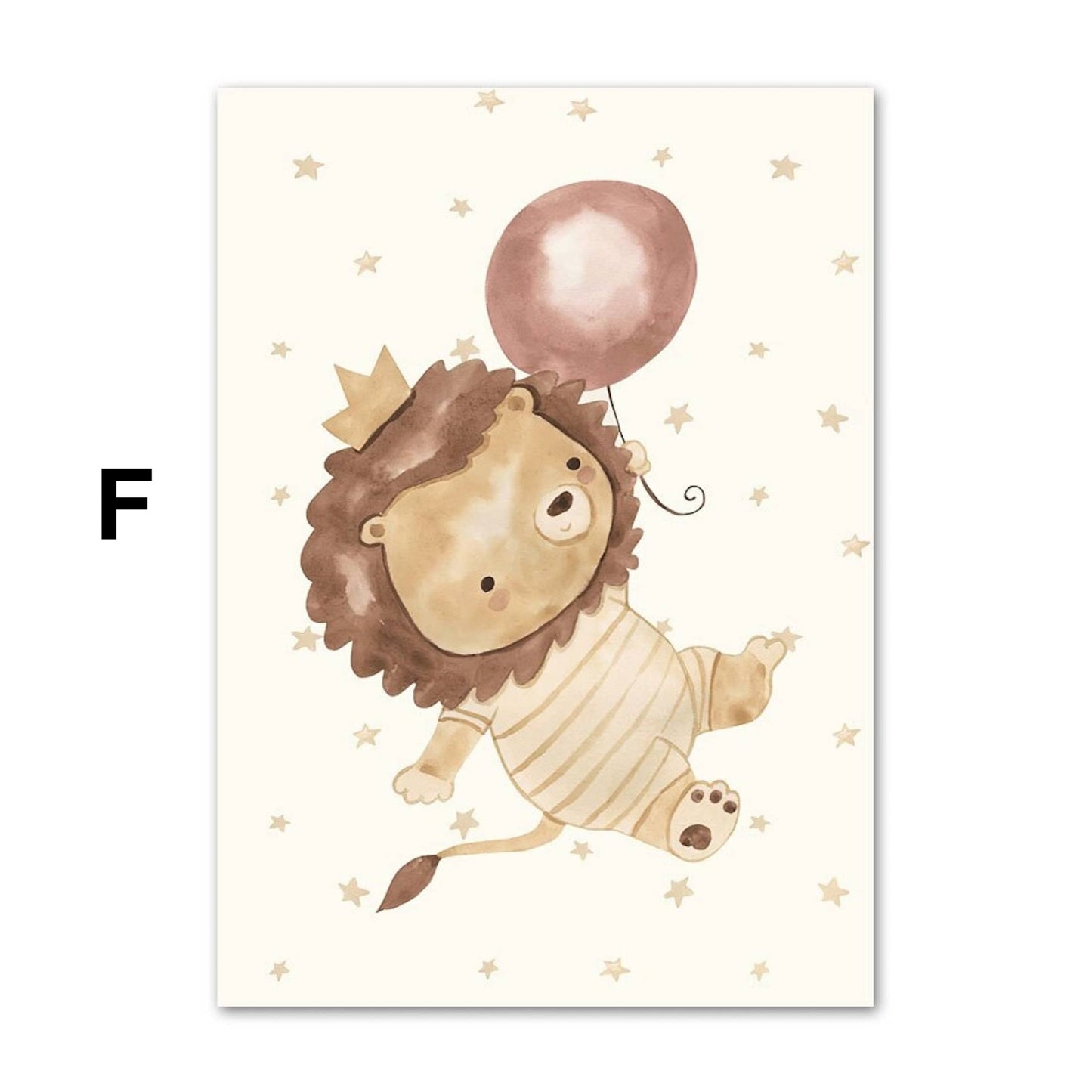 Poster Babyzimmer Bilder Löwe und Bär mit Luftballons Regenbogen Elefant und Hase fliegt und Sternenhimmel als Deko Print ohne Rahmen