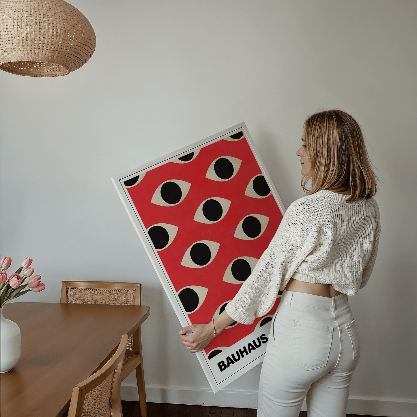 Poster Bauhaus Abstrakte Augen Grafik · Geometrisches Muster in Rot und Beige · Modernes Retro Design · Deko Print ohne Rahmen - justgoodmood