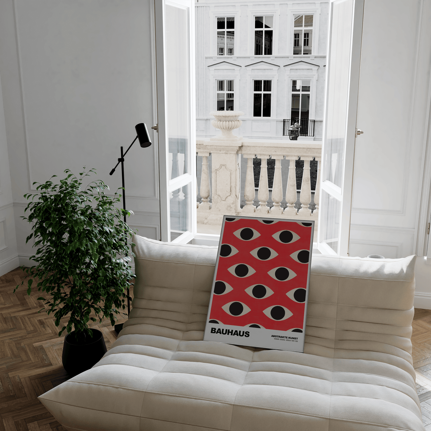 Poster Bauhaus Abstrakte Augen Grafik · Geometrisches Muster in Rot und Beige · Modernes Retro Design · Deko Print ohne Rahmen - justgoodmood