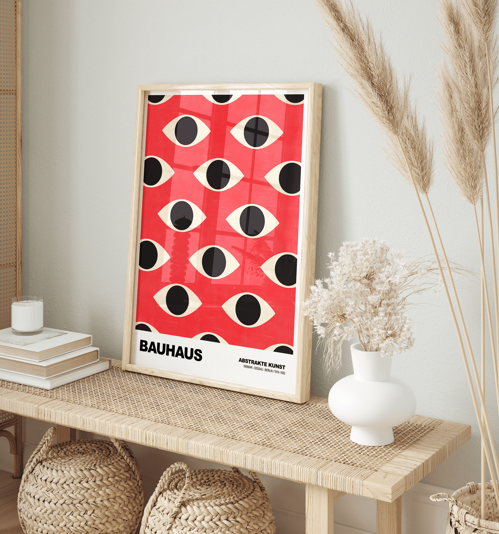 Poster Bauhaus Abstrakte Augen Grafik · Geometrisches Muster in Rot und Beige · Modernes Retro Design · Deko Print ohne Rahmen - justgoodmood