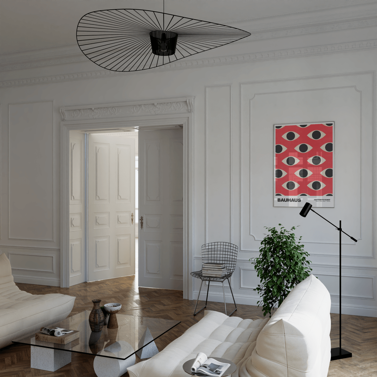 Poster Bauhaus Abstrakte Augen Grafik · Geometrisches Muster in Rot und Beige · Modernes Retro Design · Deko Print ohne Rahmen - justgoodmood