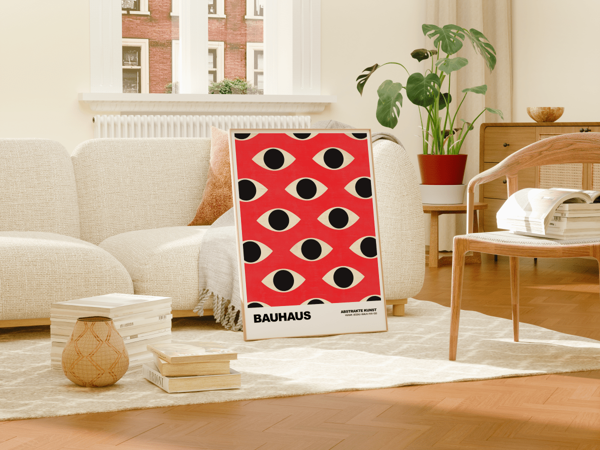 Poster Bauhaus Abstrakte Augen Grafik · Geometrisches Muster in Rot und Beige · Modernes Retro Design · Deko Print ohne Rahmen - justgoodmood