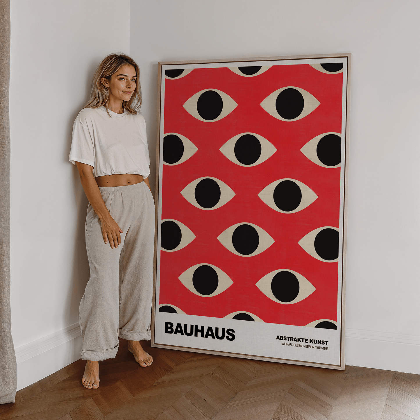 Poster Bauhaus Abstrakte Augen Grafik · Geometrisches Muster in Rot und Beige · Modernes Retro Design · Deko Print ohne Rahmen - justgoodmood