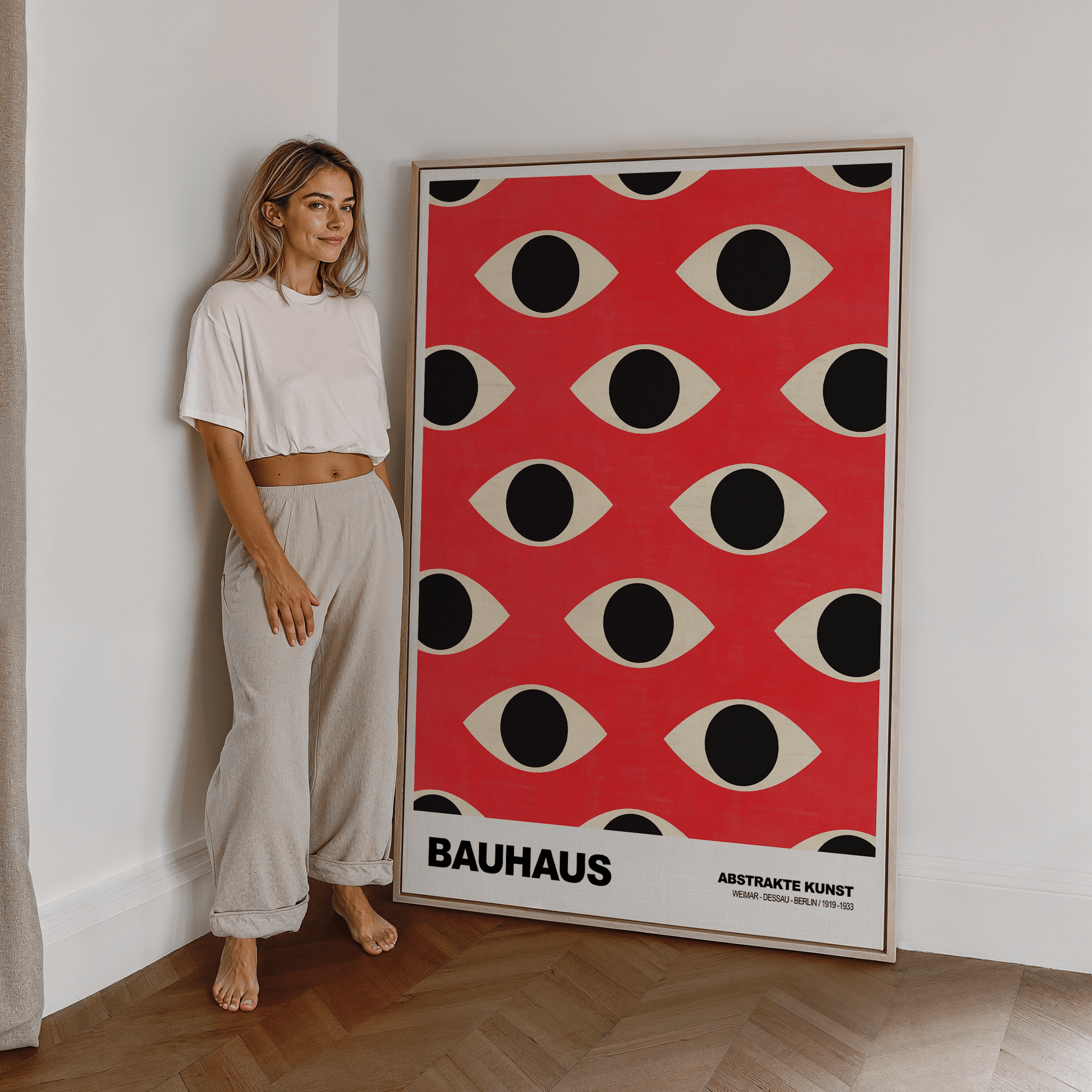 Poster Bauhaus Abstrakte Augen Grafik · Geometrisches Muster in Rot und Beige · Modernes Retro Design · Deko Print ohne Rahmen - justgoodmood